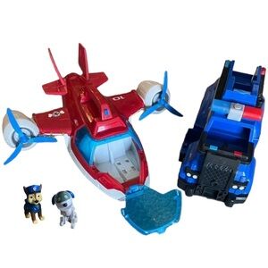 Paw Patrol characters and large vehicles. Chase’s patrol van and Robocop…